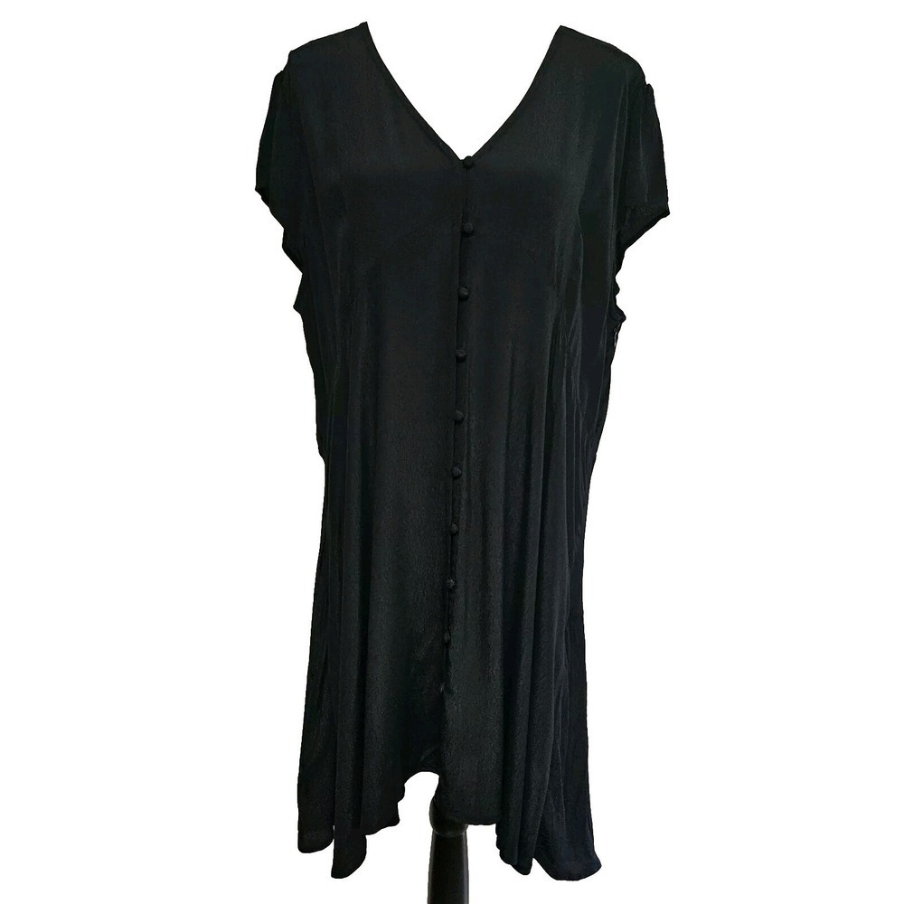 NWT Gap Button Front Cap Sleeve Black Dress Size 20 Minimalist Goth Grunge